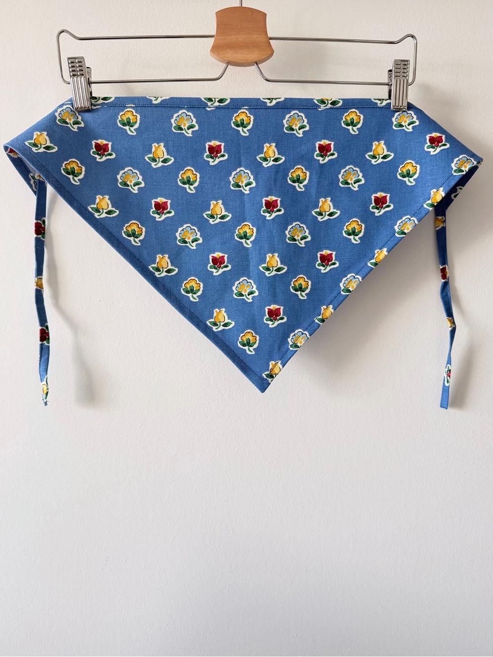 Handmade Blue Floral Tie Bandana Head Scarf Waist Scarf Cottagecore Cotton - Picture 2 of 8